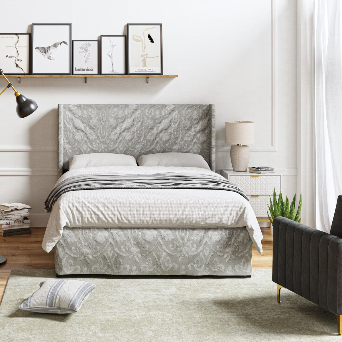 King Upholstered Bed with Washable Slipcover W7455