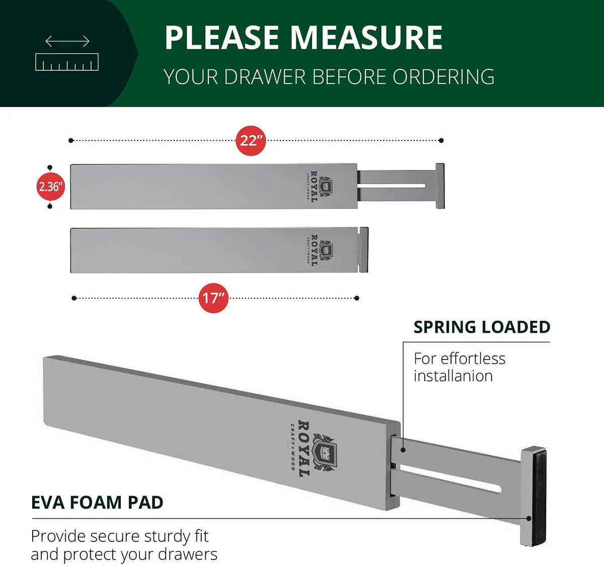 Adjustable Bamboo Drawer Dividers 17-22in 4-Pack Gray A42972