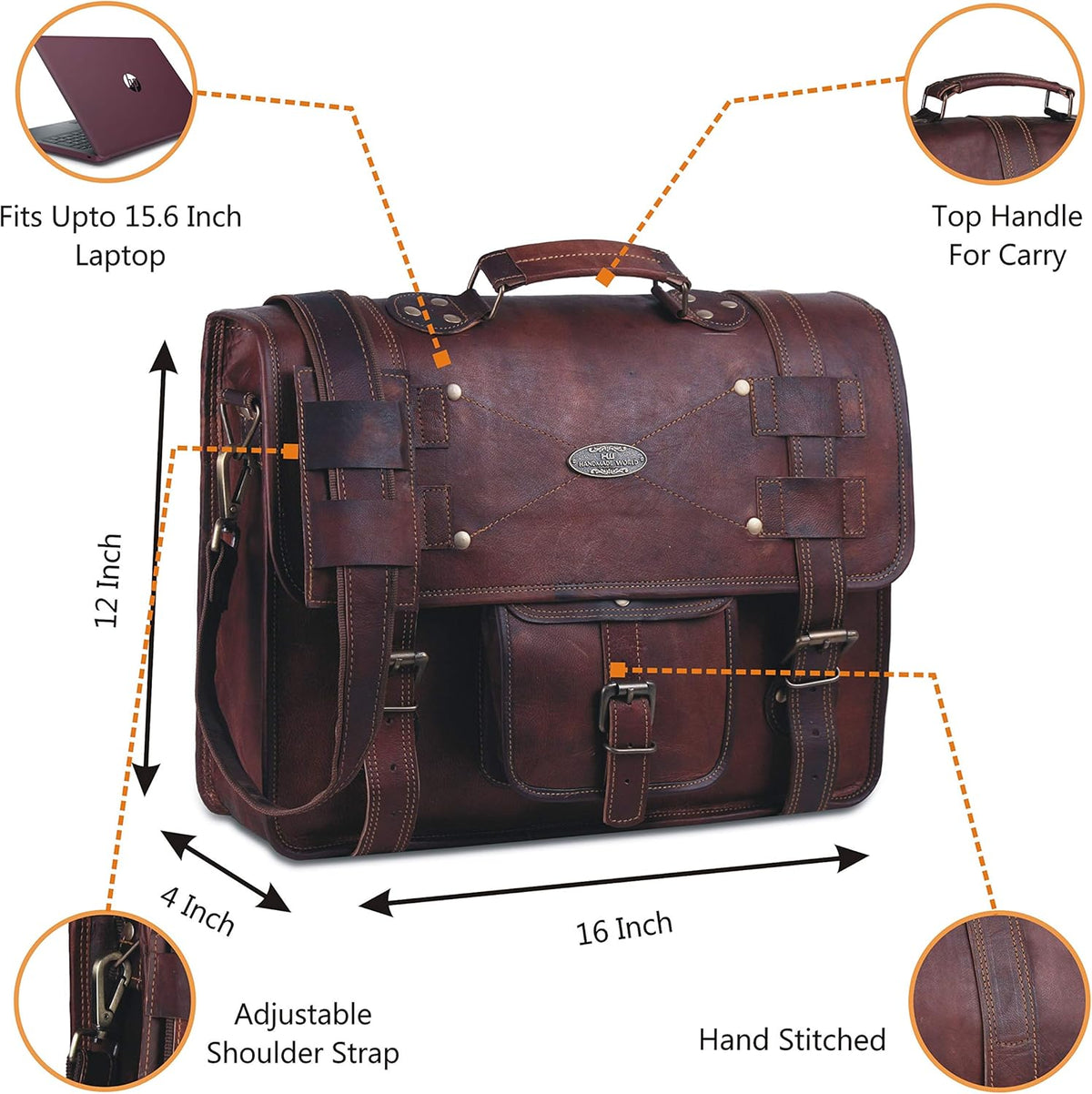 Leather Messenger Bag Laptop Computer Satchel Distressed (12 X 16) W30578