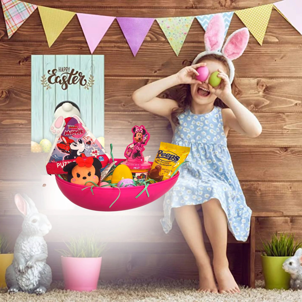Jumbo Egg with Minnie Mouse Plush Toy Kiddy Dough Figure Eggs Candies Reusable Plastic Egg-Shaped Container V422
