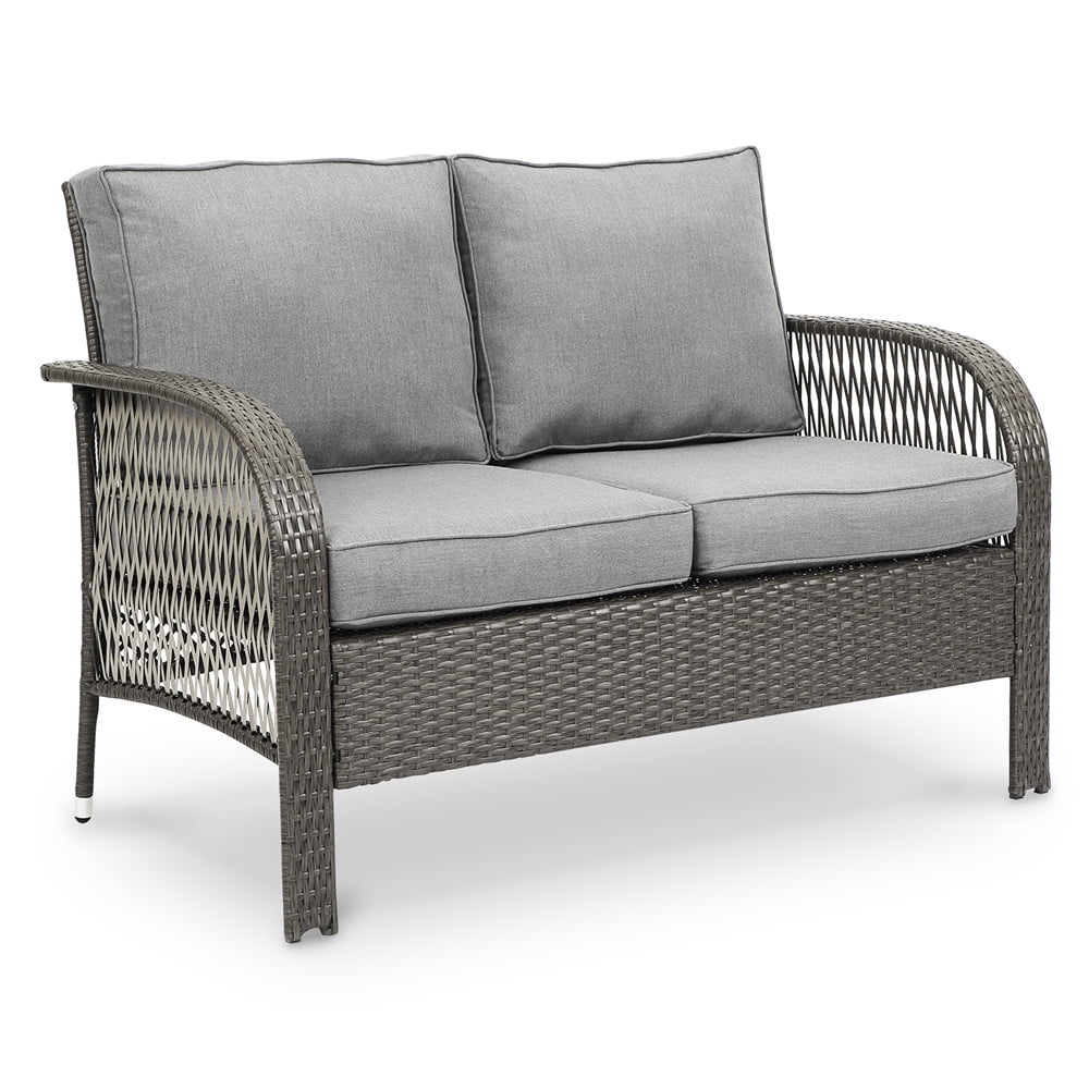 4 Pcs Patio Wicker Conversation Set with Coffee Table and Cushions A38253