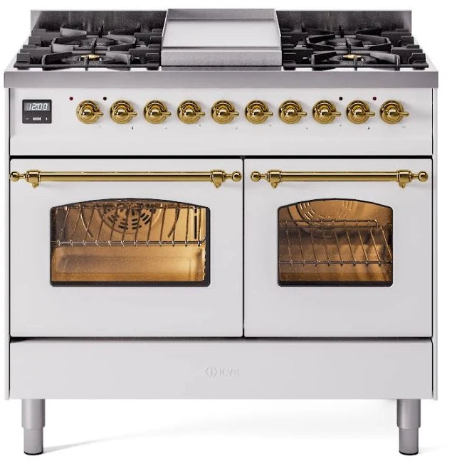 White Dual Fuel Propane Gas Range with Brass Trim E7753