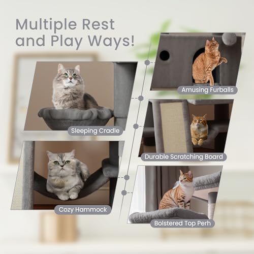 Grey Multi-Level Cat Tree with Scratching Posts X777710