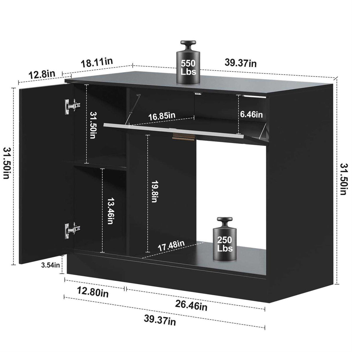 Black Aquarium Stand with Drawer and Cabinet I89109