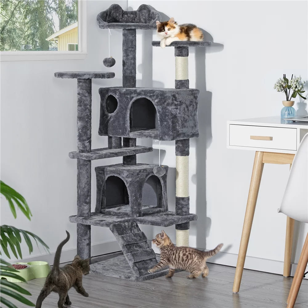 Dark Gray Cat Tree Condo with Scratching Post Tower P550