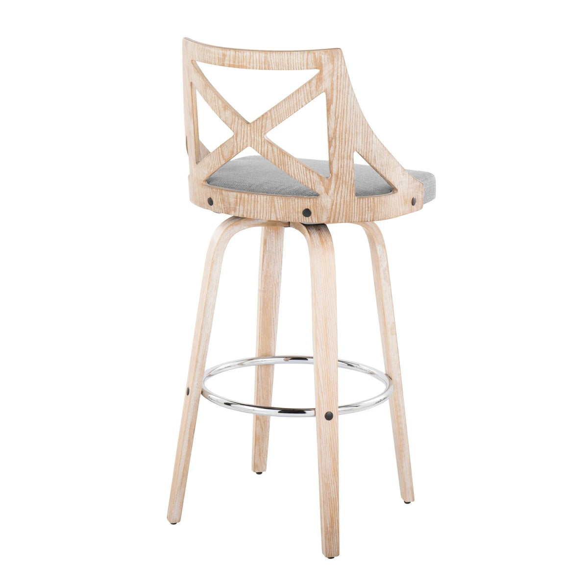 White Washed Wood Light Grey Fabric Swivel Barstool Set of 2 D922