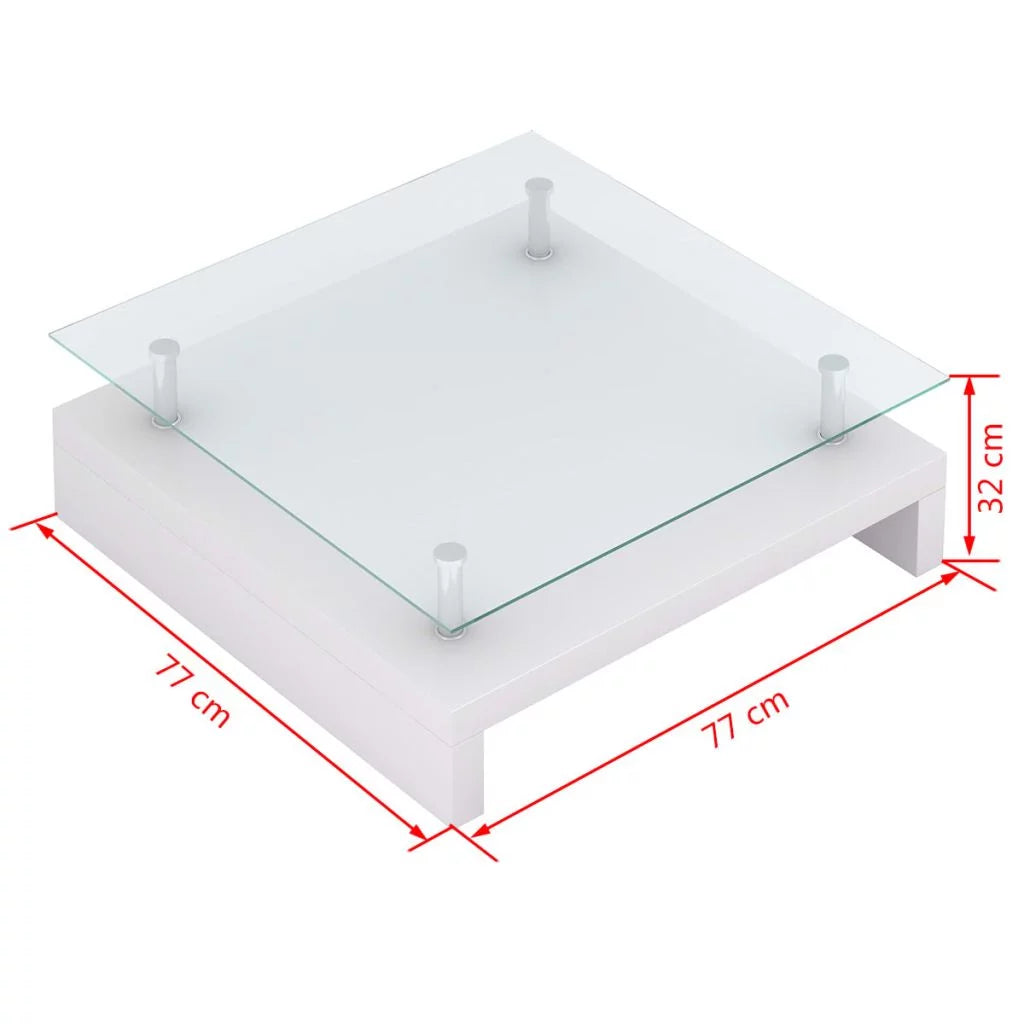 2-Tier High Gloss Coffee Table with Tempered Glass Top White X37470