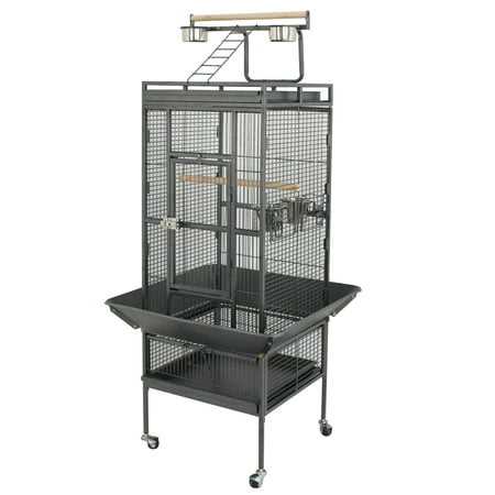 61-in 2in1 Large Bird Cage with Rolling Stand Black Iron Frame U608870