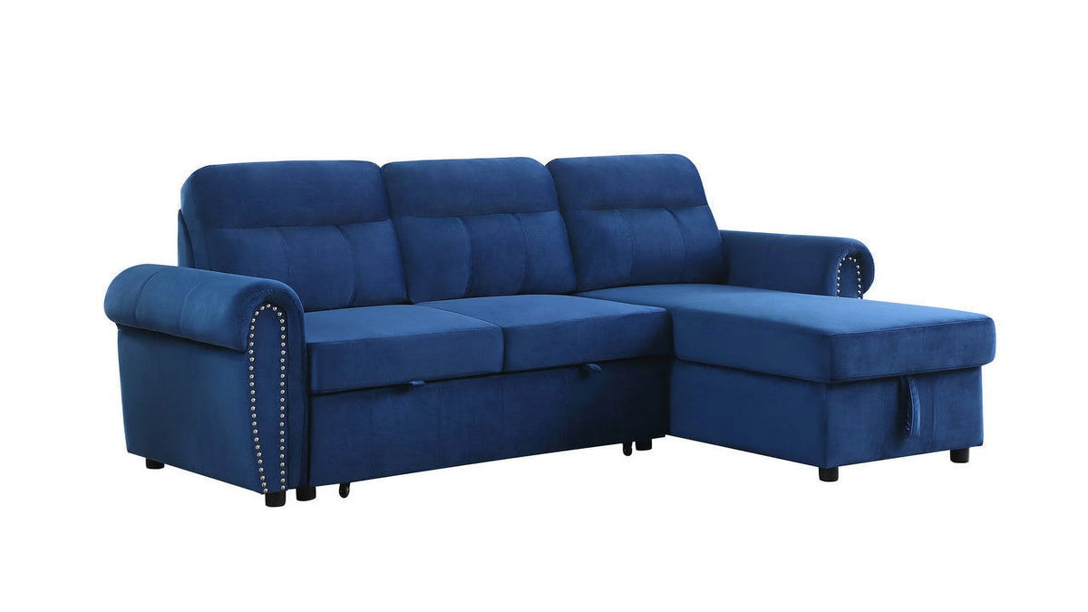 Blue Velvet Reversible Sleeper Sectional Sofa Chaise F999433