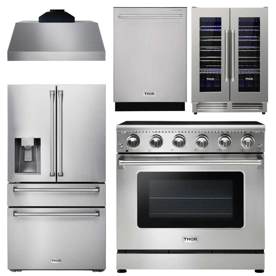 36 Electric Range, Range Hood, Refrigerator, Dishwasher, Wine Cooler A154