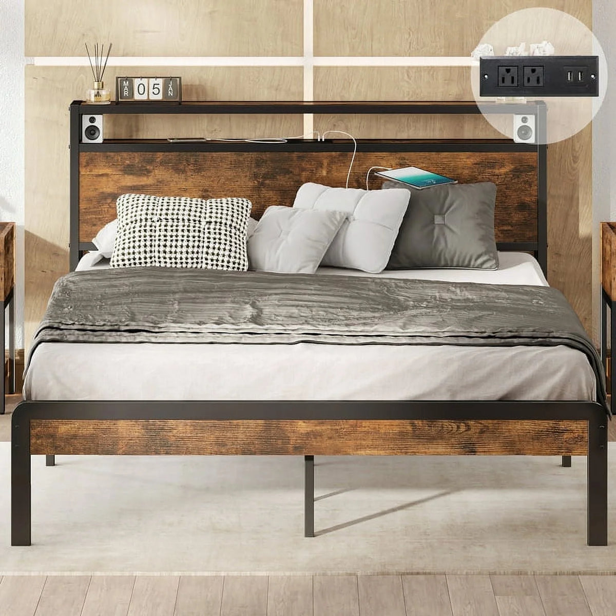 Twin Bed Frame with Storage Headboard and Charging Station K44280