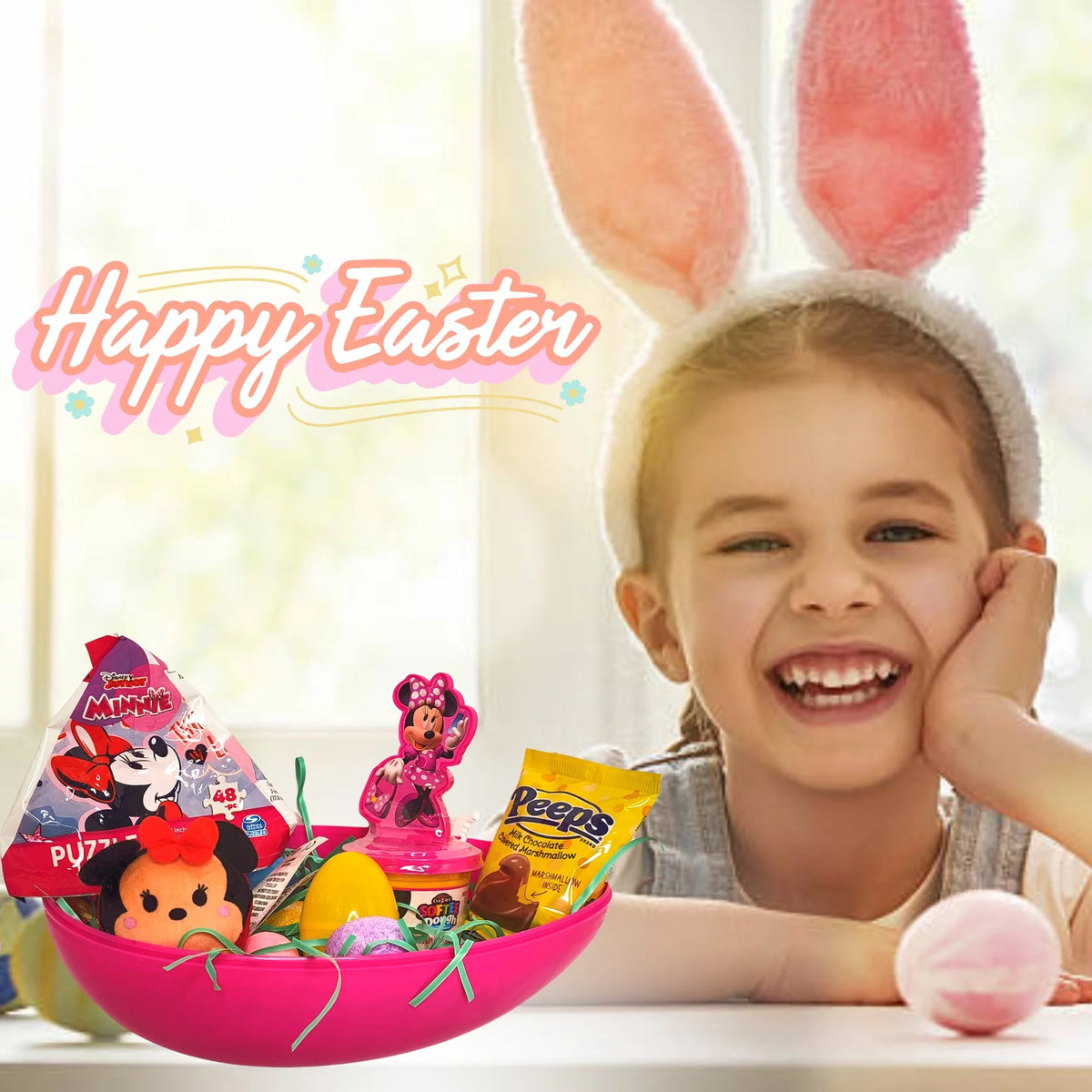 Jumbo Egg with Minnie Mouse Plush Toy Kiddy Dough Figure Eggs Candies Reusable Plastic Egg-Shaped Container V422