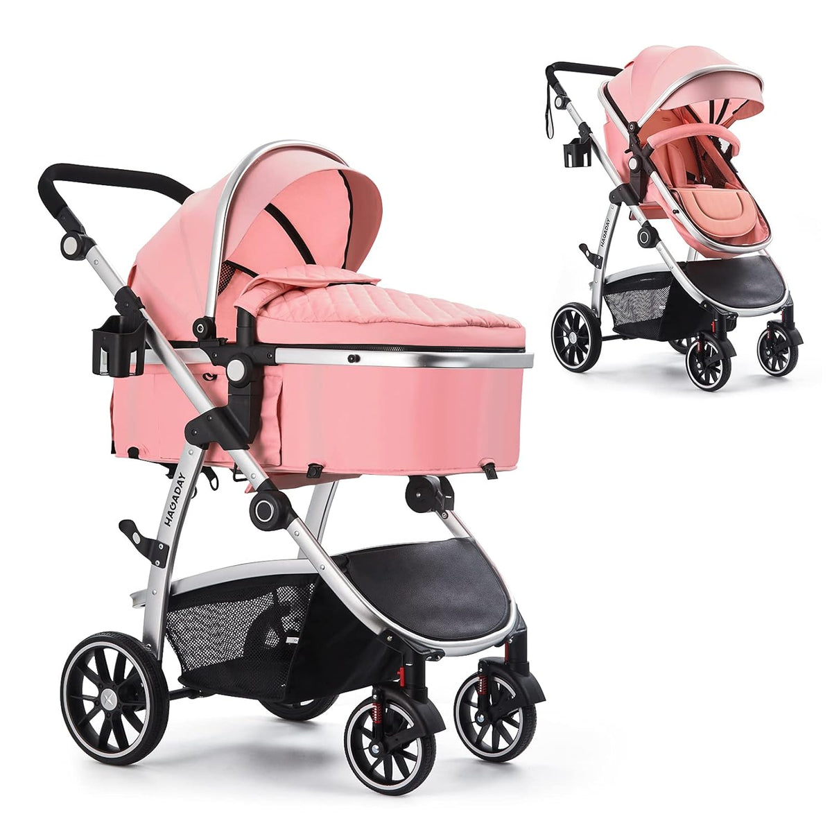 Beige Reversible Seat Stroller with Canopy W4354