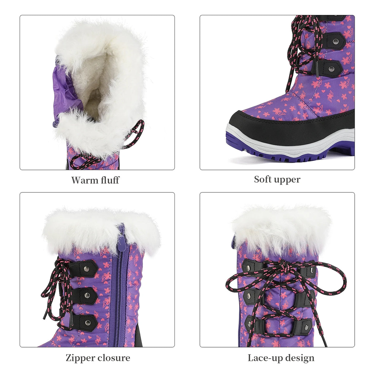 Winter Mid Calf Knee High Waterproof Snow Boots Nordic Purple Size 10 A20292
