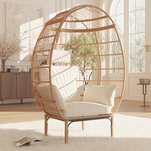 Oversized Wicker Egg Chair with 5 Cushions J333877