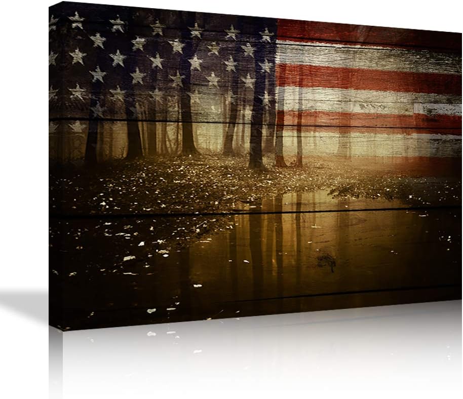 Large American Flag Framed Canvas Wall Art E30933