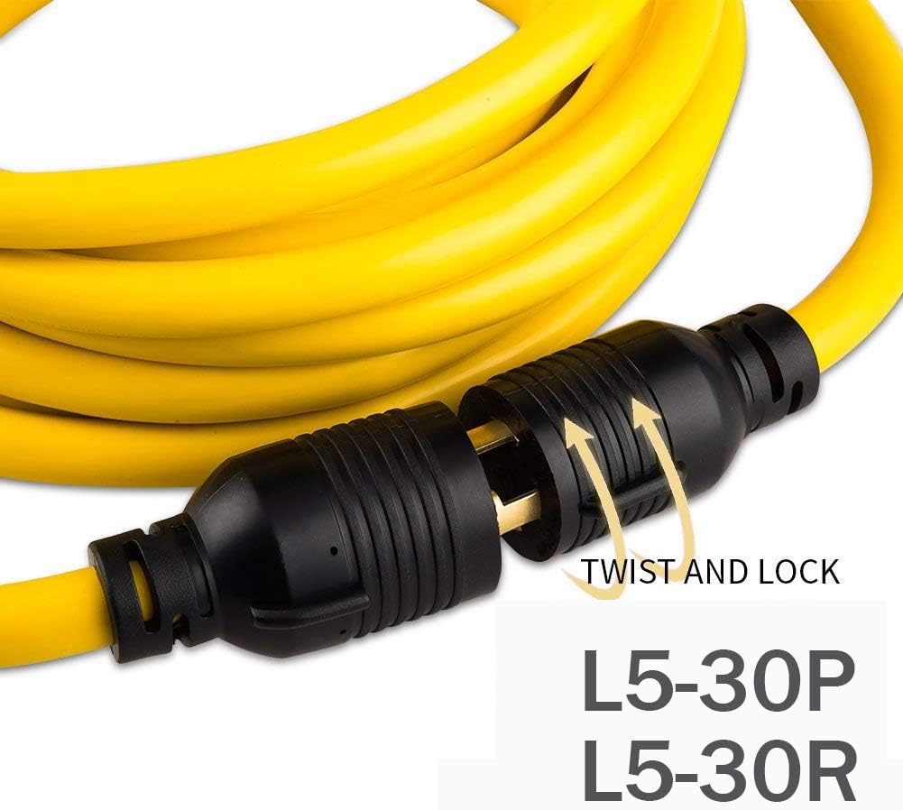 25FT 10 Gauge SJTW 125V 30Amp Yellow Locking Power Cord Pack of 2 U627