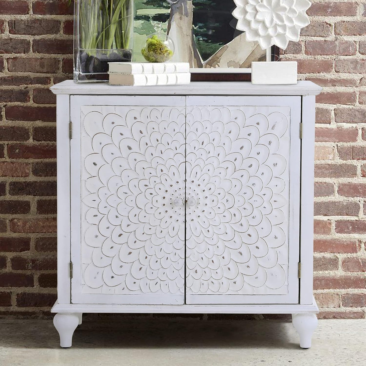 White 2 Door Distressed Storage Cabinet P56129
