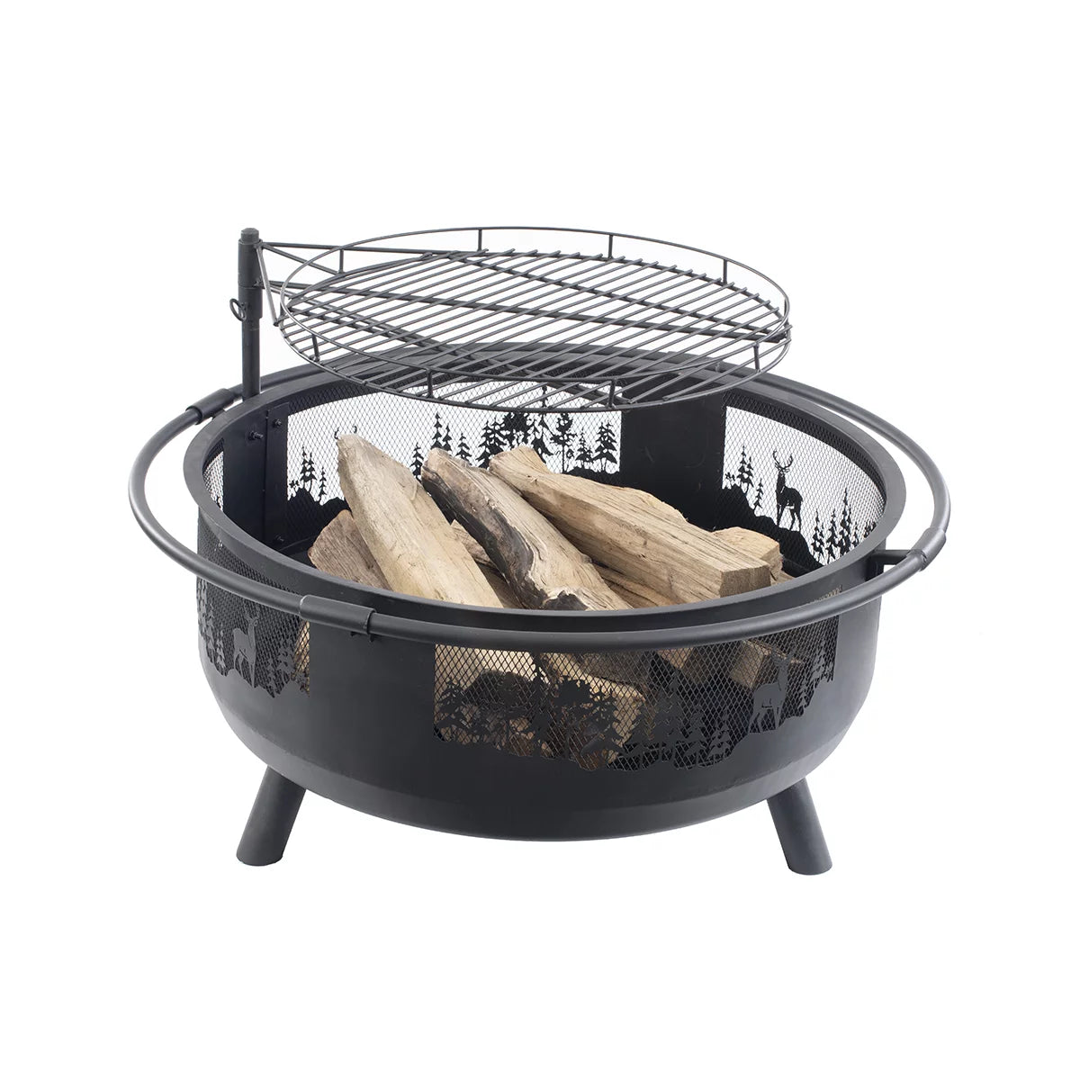 36" Round Fire Barrel with Grill, Screen, and Lift, Black F880