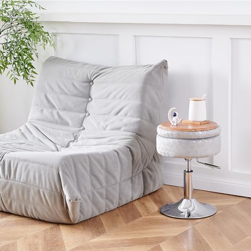 Black Velvet Height Adjustable Swivel Makeup Ottoman Stool with Storage B977