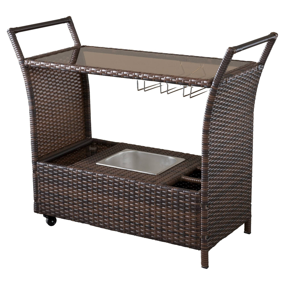 Brown Wicker Bar Cart D58419