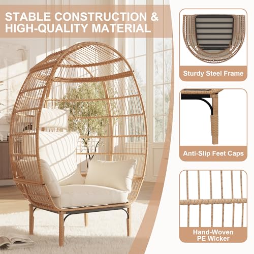Oversized Wicker Egg Chair with 5 Cushions J333877
