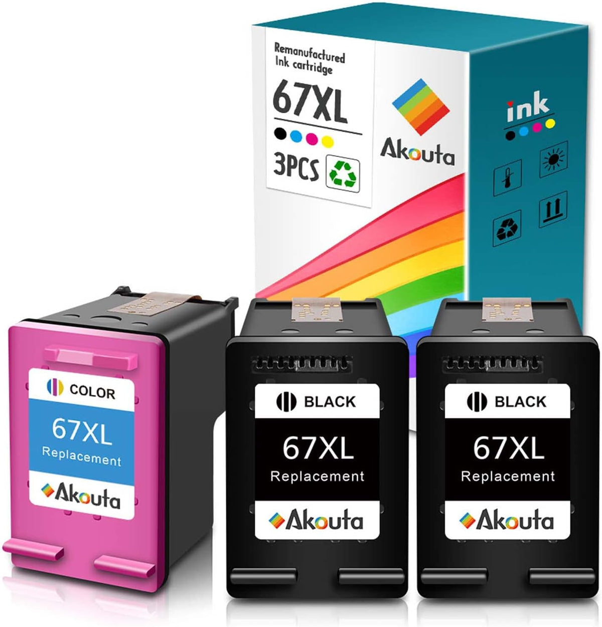 67 XL Remanufactured Ink Cartridge Replacement 2 Black 1 Tri-Color Z784