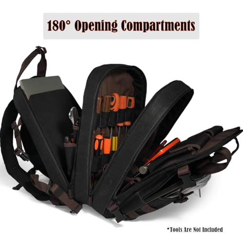 Black Wax-Canvas 90-Pockets Electrician Backpack O612