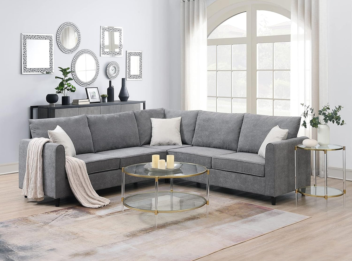 Grey Upholstered L Shape Sectional Sofa with 3 Pillows M439