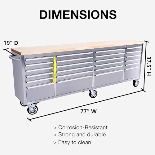 72 inch Mobile 15 Drawers Rolling Tool Chest with Wheels Lock Key Locking System Drawer Liners Stainless Steel Z584372