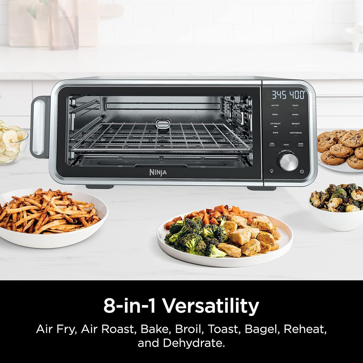 8-in-1 Digital Air Fry Oven with Air Fry Basket, Wire Rack & Crumb Tray, Silver E49673