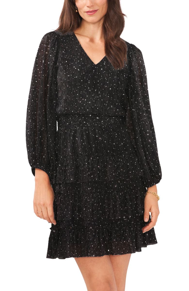 Gray Tiered Metallic Long Sleeve Dress H68208