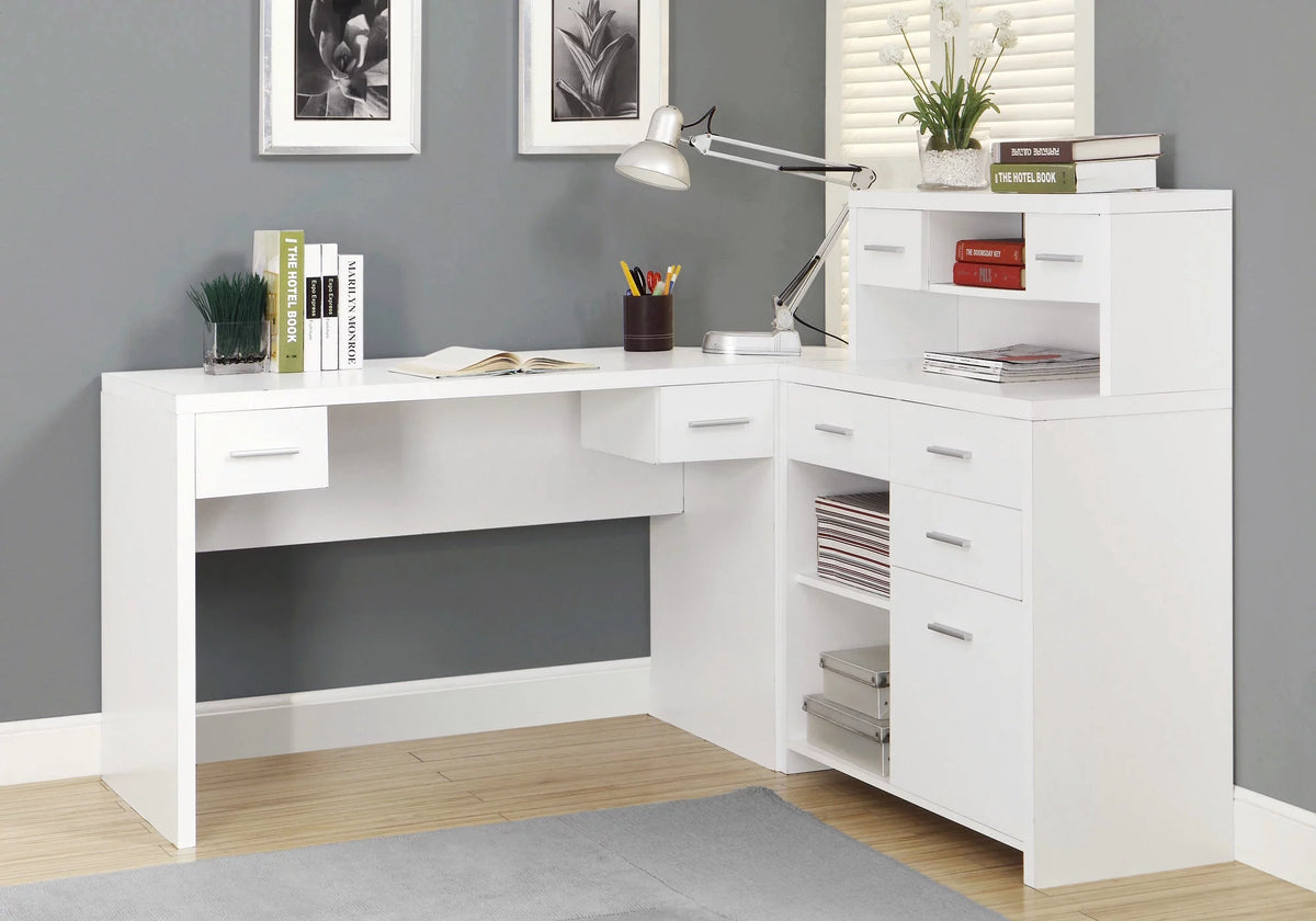 White L-Shaped 8 Drawer Computer Desk F427