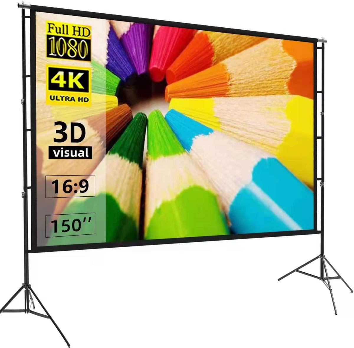 150 inch Portable 16:9 4K HD Projector Screen and Stand with Carry Bag E568