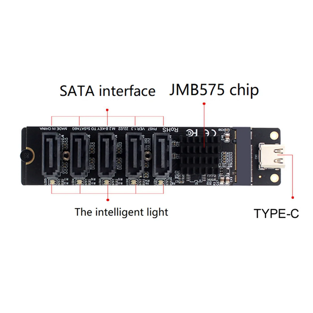 2X TYPE-C to SATA3.0 5 Ports Adapter Converter Card 6Gbps USB10G for SSD HDD Expansion, Black S80173
