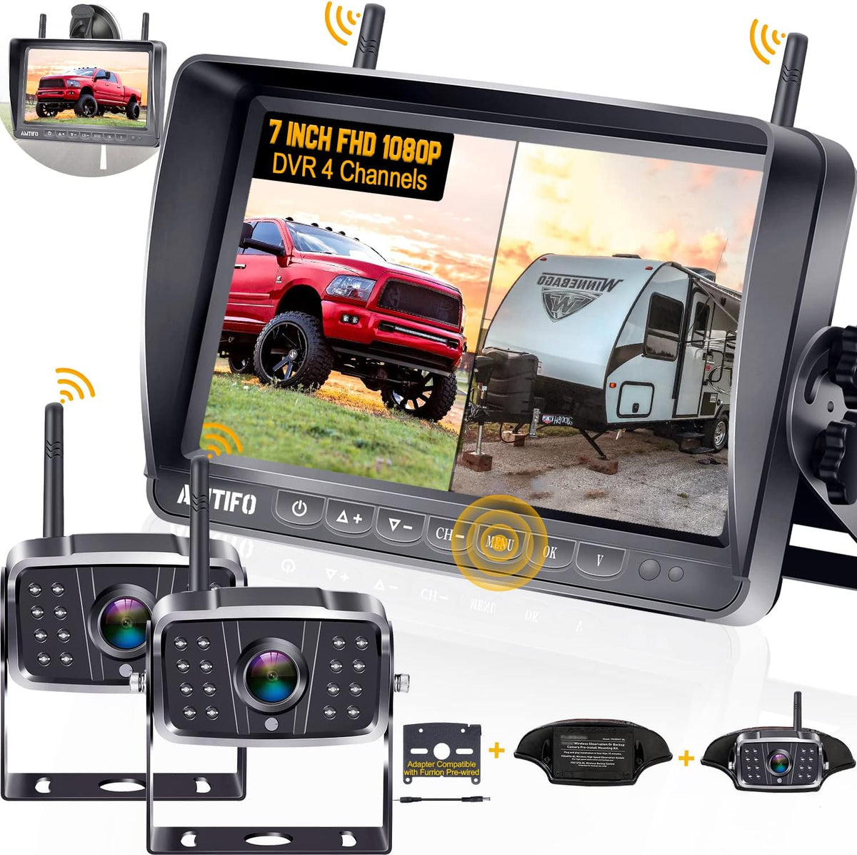 Wireless HD 1080P RV Backup Camera System 7 Inch Monitor K909915