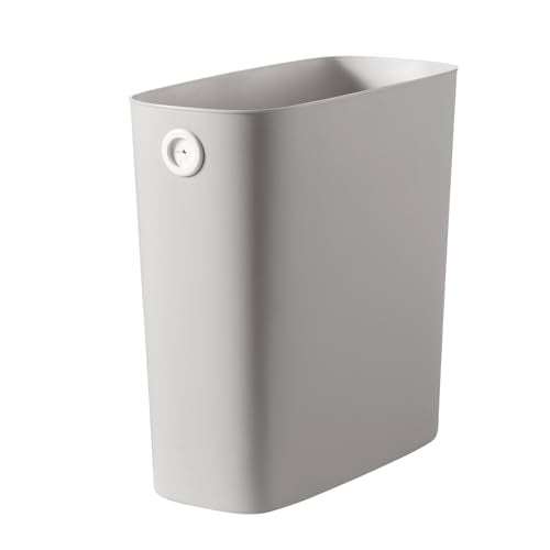 White 1.8 Gallon Slim Plastic Rectangular Trash Can with Trash Liner Holder O9214