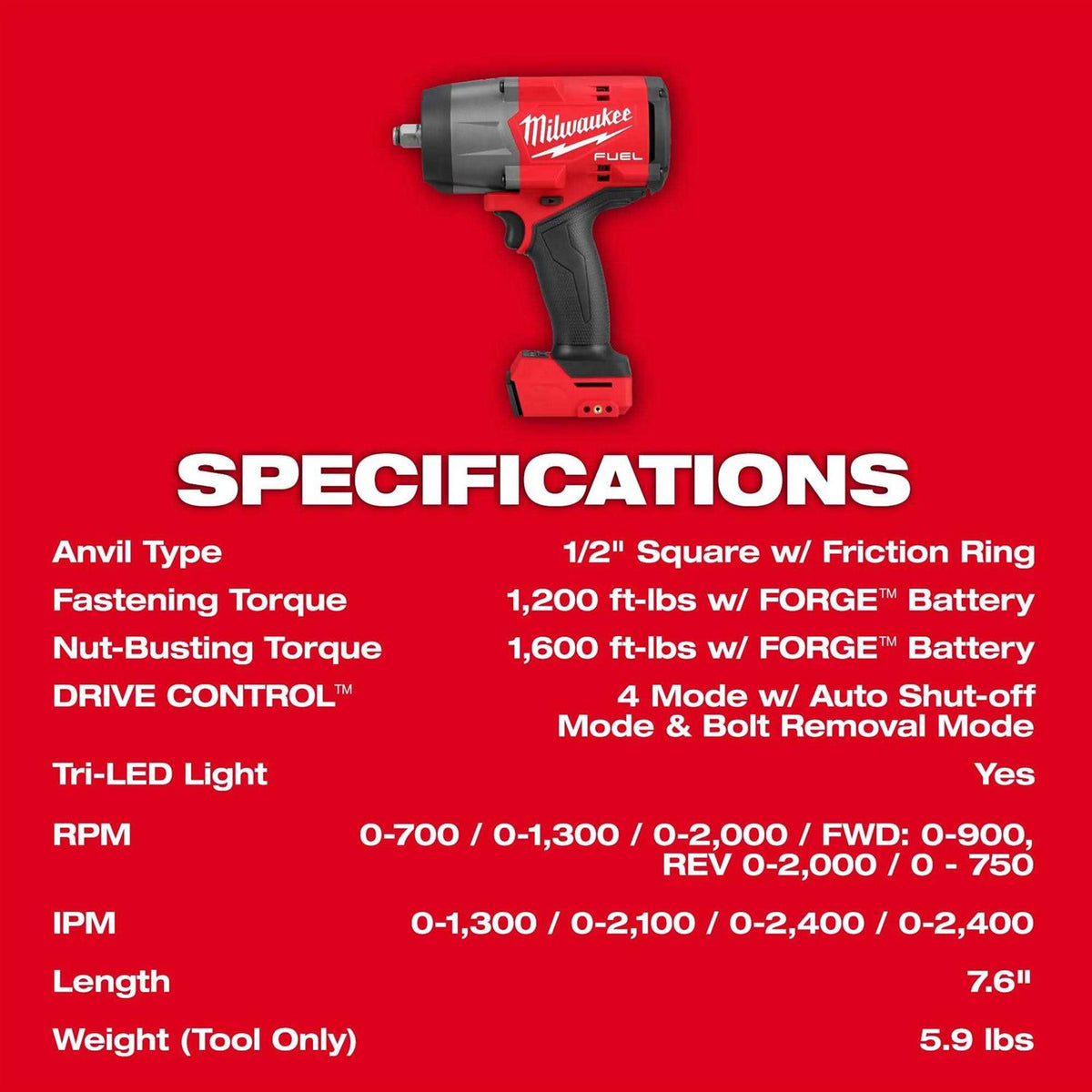 M18 FUEL 1/2 High Torque Impact Wrench with Friction Ring S8917