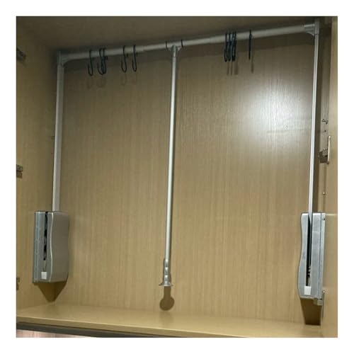 Pull Down Closet Rod Organizer Storage Rack Lift Buffer Extendable Adjustable Width Space Saving Wardrobe Hanger Silver A990045