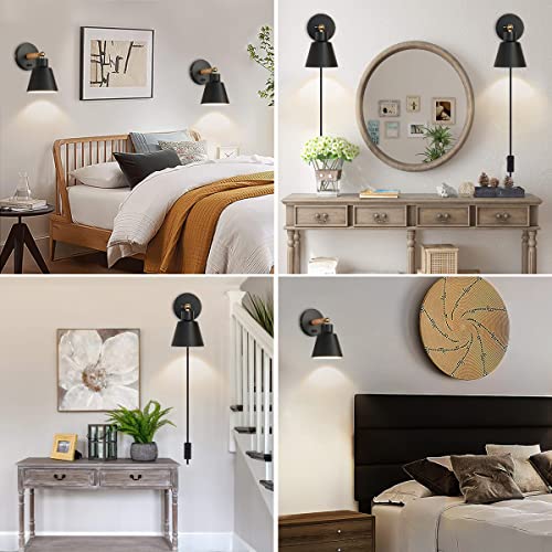 Black Nordic Wooden Plug in Wall Sconces Lighting Fixture (1 Pack) P658