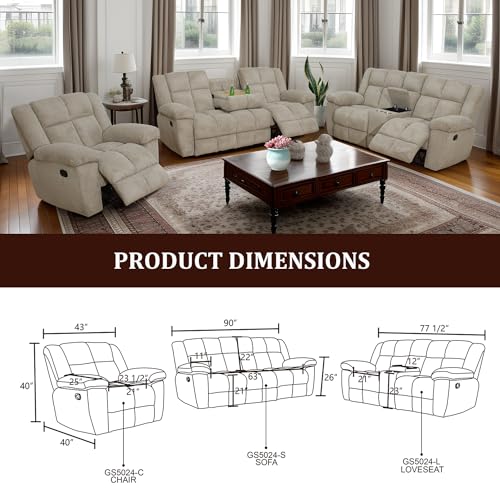 3 Pieces Corduroy Recliner Sofa Set A91911