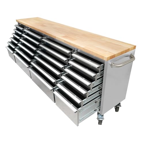 72 inch Mobile 15 Drawers Rolling Tool Chest with Wheels Lock Key Locking System Drawer Liners Stainless Steel Z584372