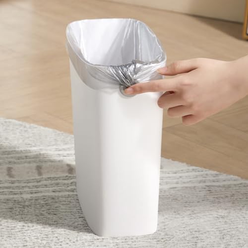 White 1.8 Gallon Slim Plastic Rectangular Trash Can with Trash Liner Holder O9214