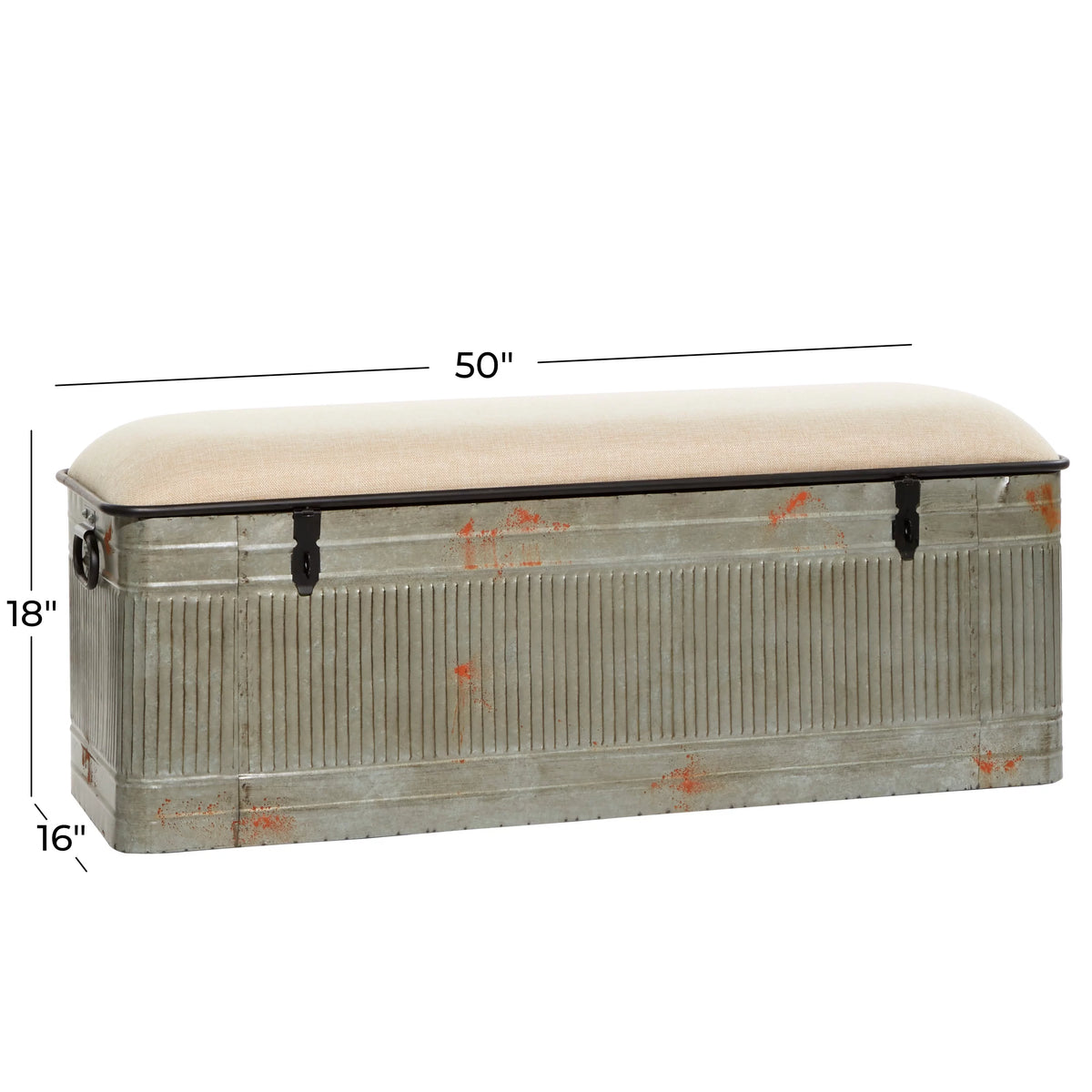 Gray Metal Storage Bench with Cream Burlap Top A4680