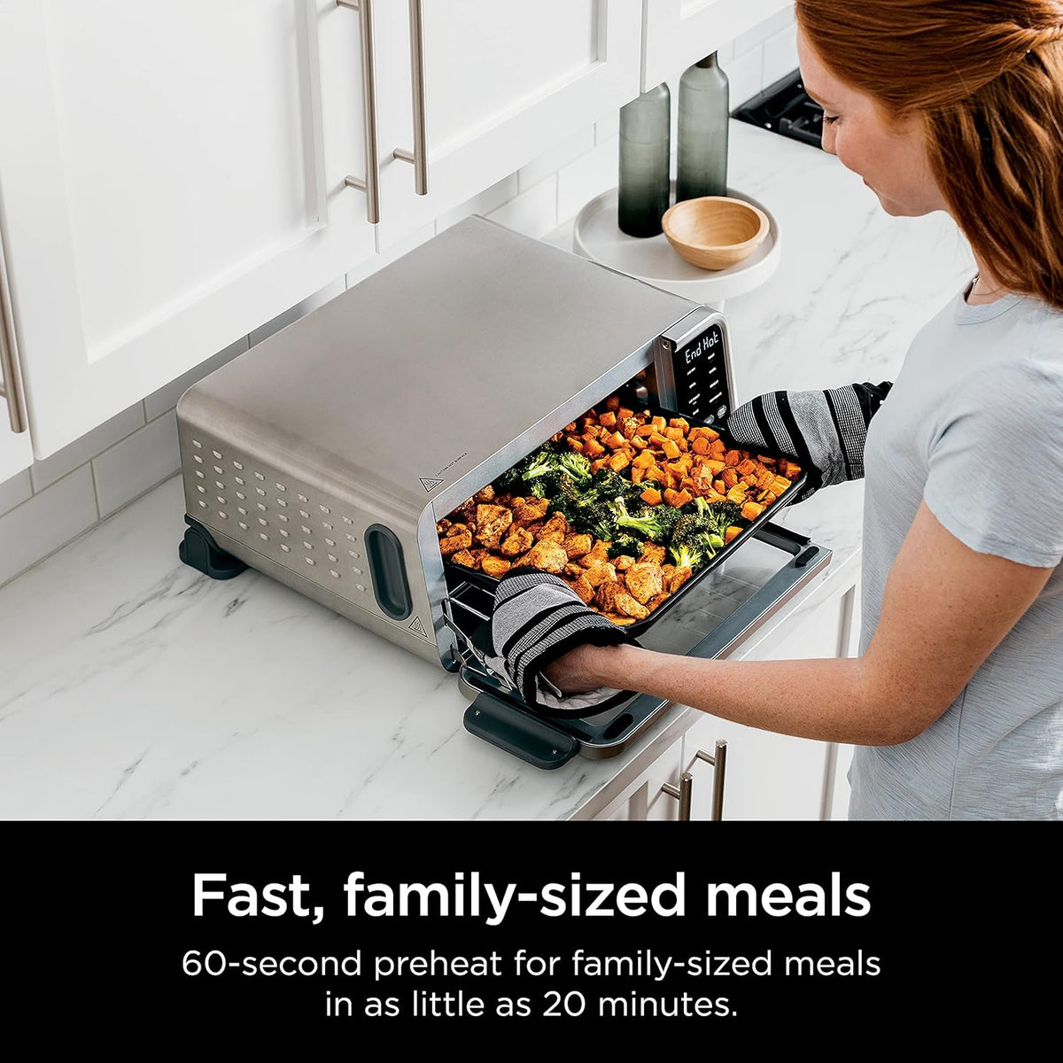 8-in-1 Digital Air Fry Oven with Air Fry Basket, Wire Rack & Crumb Tray, Silver E49673