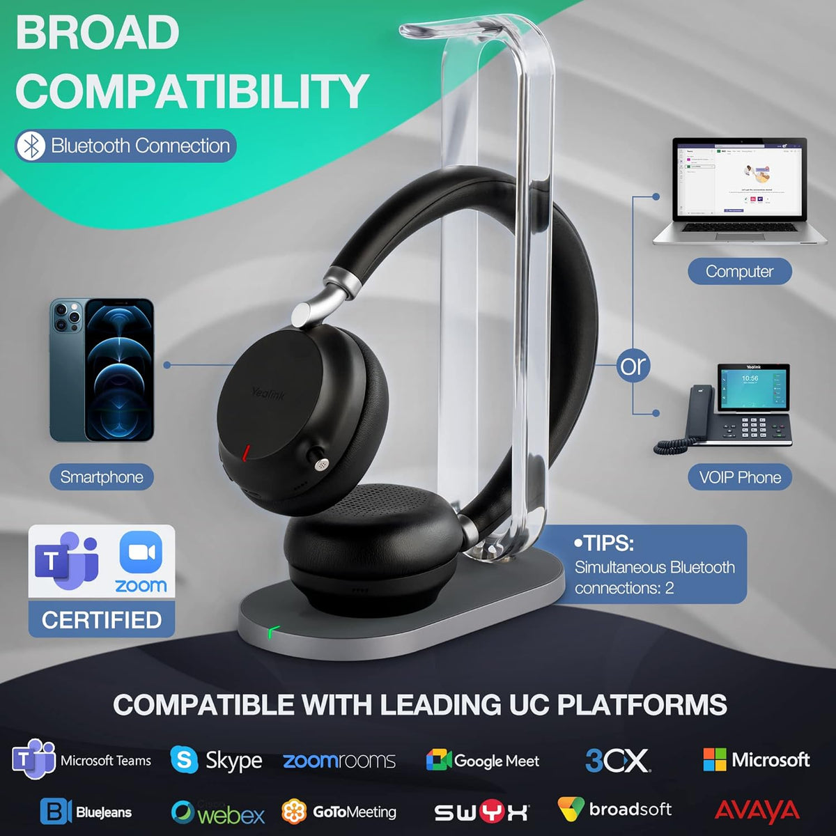 Black Wireless Bluetooth Headset with Noise Canceling Microphone E499