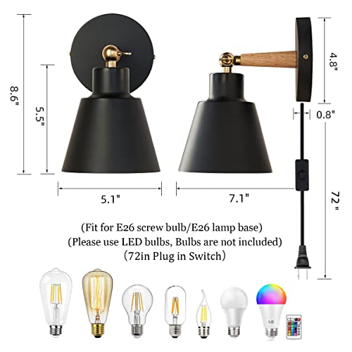 Black Nordic Wooden Plug in Wall Sconces Lighting Fixture (1 Pack) P658