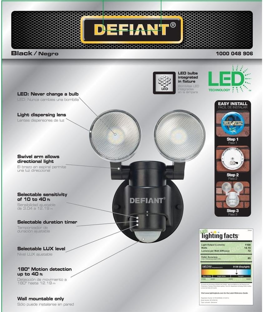 Black 180-Degree 2-Head Outdoor Motion Activated Flood Light H12065