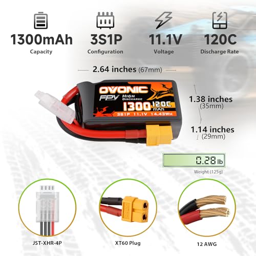 11.1V 1300mAh 3S RC Battery with XT60 Plug (2 Pack) G96750
