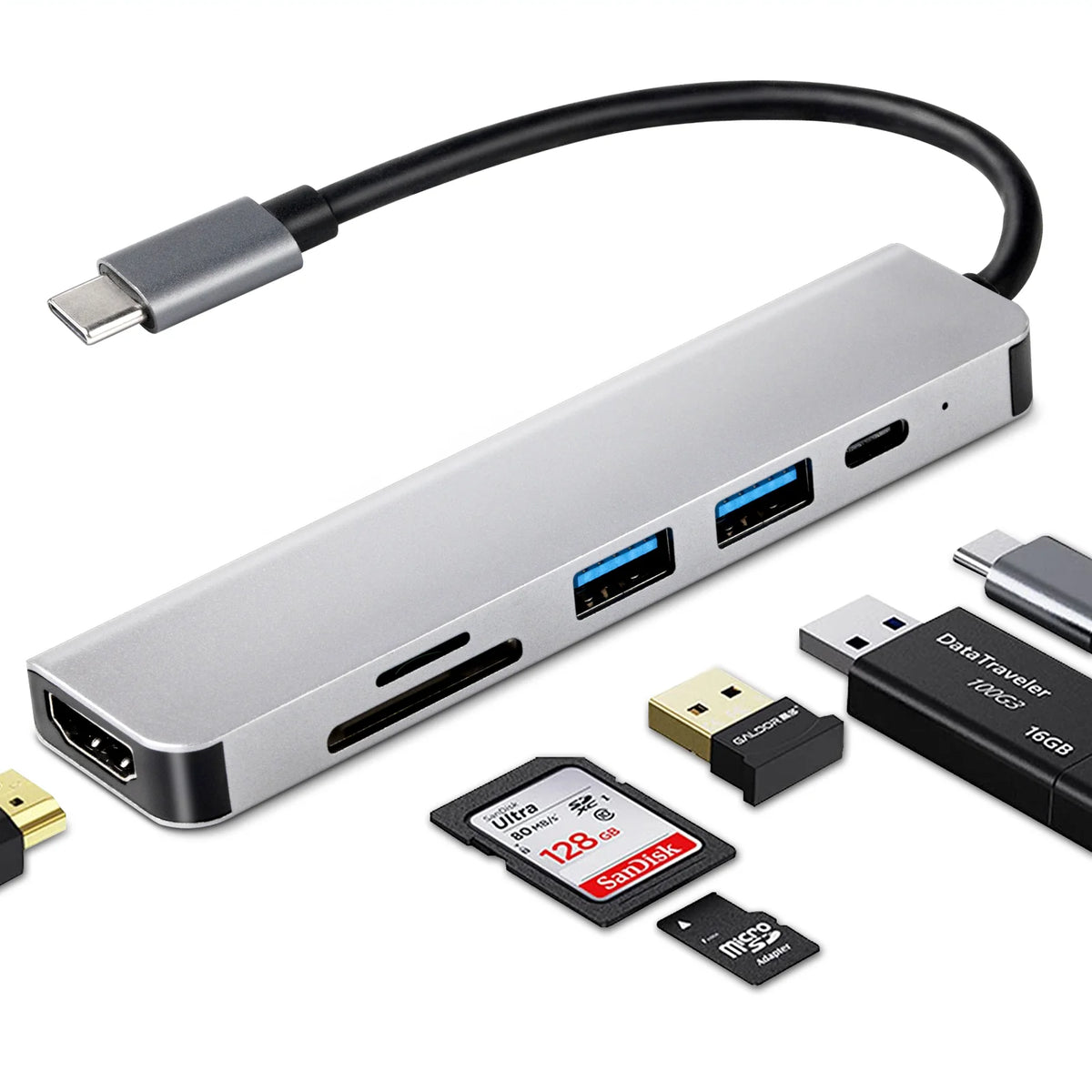 USB-C Hub 6 in 1 with 4K HDMI Output 3 USB 3.0 Ports SD/TF Card Reader X773